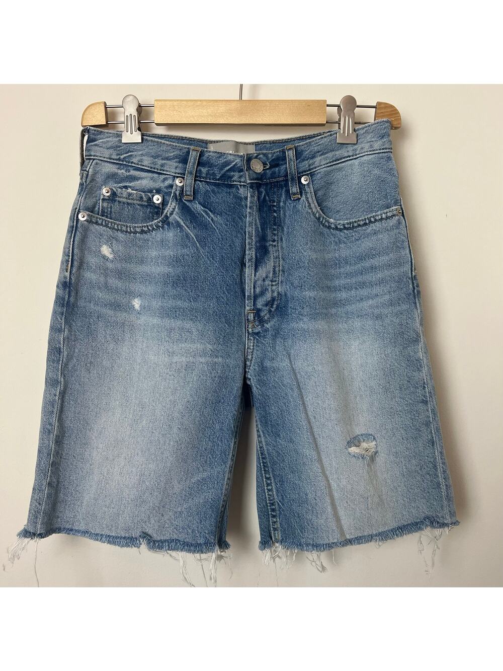 EVERLANE The Cheeky Long Short Light Wash Jorts Dad Denim Shorts Button Fly 25